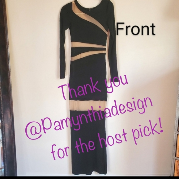 Peekaboo Dress! ABS Allen Schwartz Illusion Inset Maxi Long Black peek a boo - Picture 11 of 16